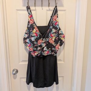 Catherine's Black And Floral Swim Dress